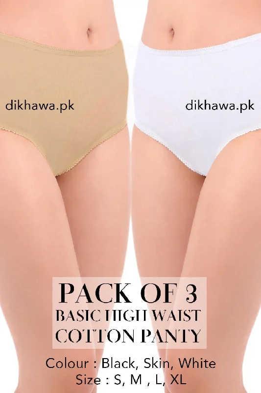 bikini panties for women with a sexy styleBasic High Waist Cotton Panty Pack of 3 - FL-512 - Black Skin & White bikini panties for women with a sexy styleBasic High Waist Cotton Panty Pack of 3 - FL-512 - Black Skin & White