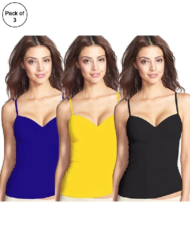 women camisoles & tanks for office under blazersPack of 3 Fancy Colourful Camisole for Girls - Mix Colours women camisoles & tanks for office under blazersPack of 3 Fancy Colourful Camisole for Girls - Mix Colours