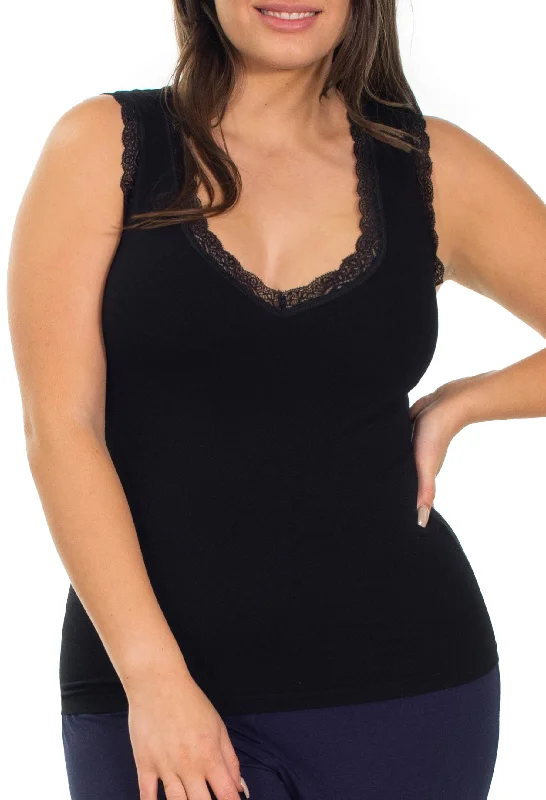 ribbed texture women camisoles & tanksLuxury Cotton Rich Lace Tank Top