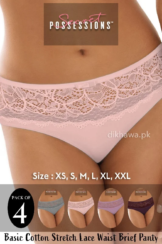 cotton panties for women with breathabilitySecret Possessions Panty - Basic Cotton Stretch Lace Waist Brief Panty Pack of 4 cotton panties for women with breathabilitySecret Possessions Panty - Basic Cotton Stretch Lace Waist Brief Panty Pack of 4