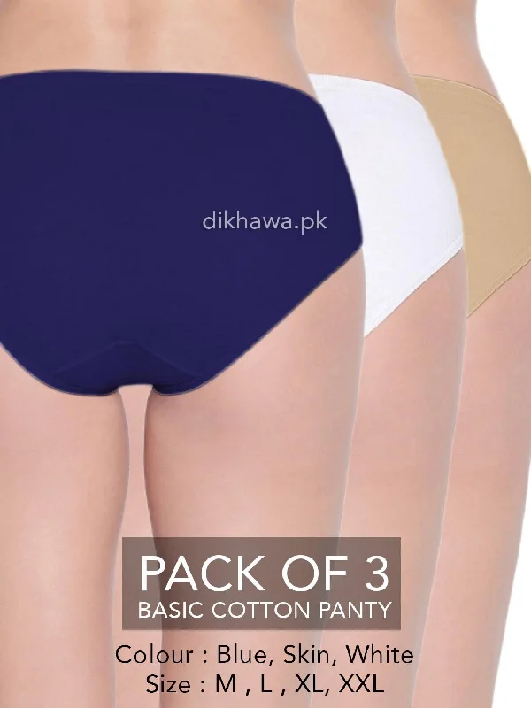 seamless satin panties for women with a smooth feelBasic Cotton Panty Pack of 3 - FL-519 - Blue Skin & White seamless satin panties for women with a smooth feelBasic Cotton Panty Pack of 3 - FL-519 - Blue Skin & White