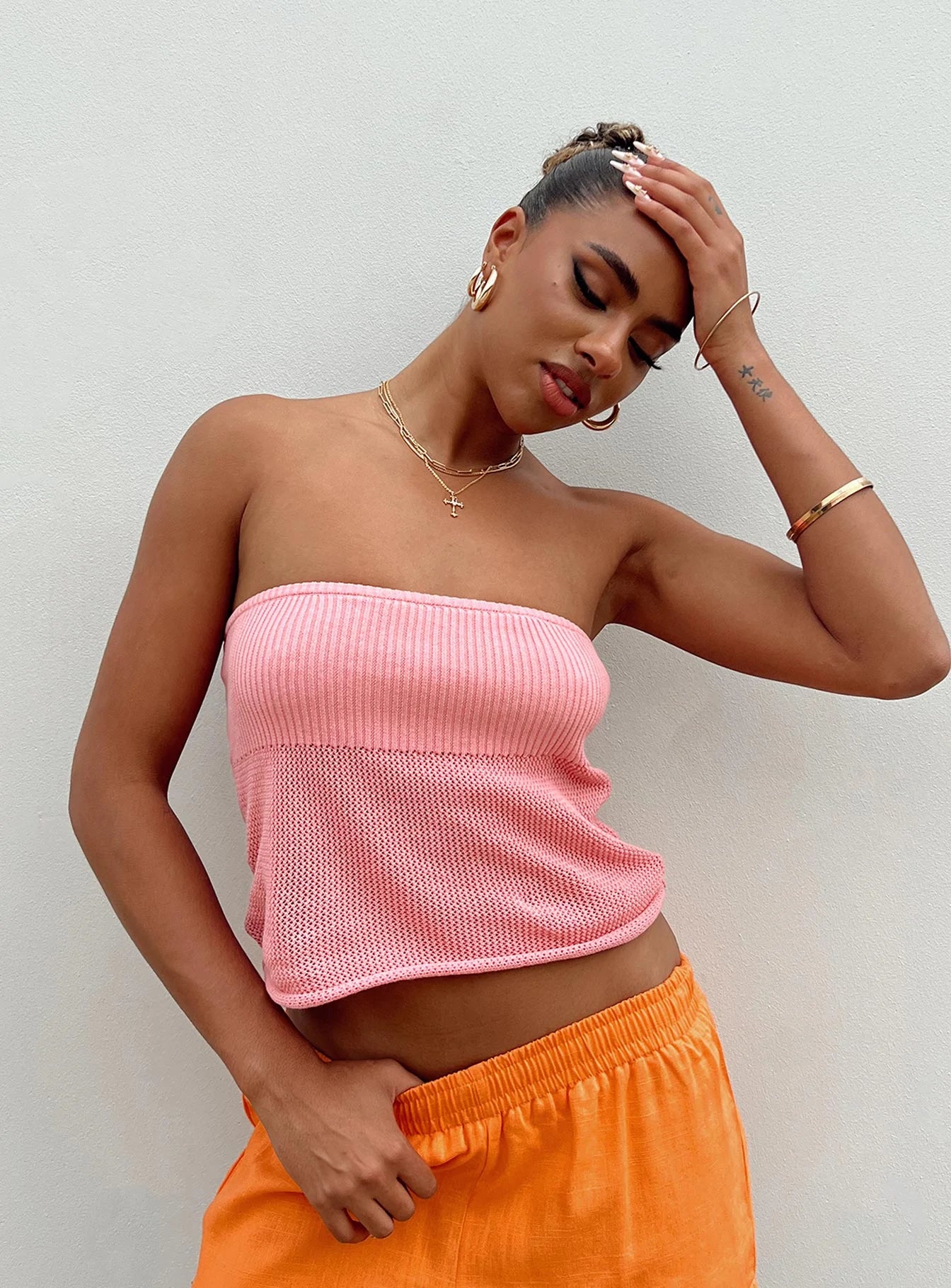 leather women tube top for a tough and edgy lookLyndell Tube Top Pink