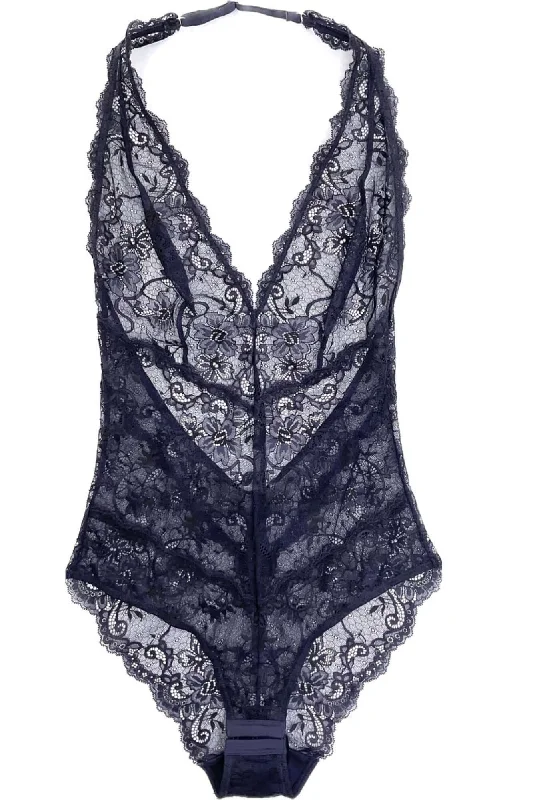 High - Neck Bodysuits for a Modest and Sophisticated LookAll Lace Halter Bodysuit in Dark Navy/Black High - Neck Bodysuits for a Modest and Sophisticated LookAll Lace Halter Bodysuit in Dark Navy/Black