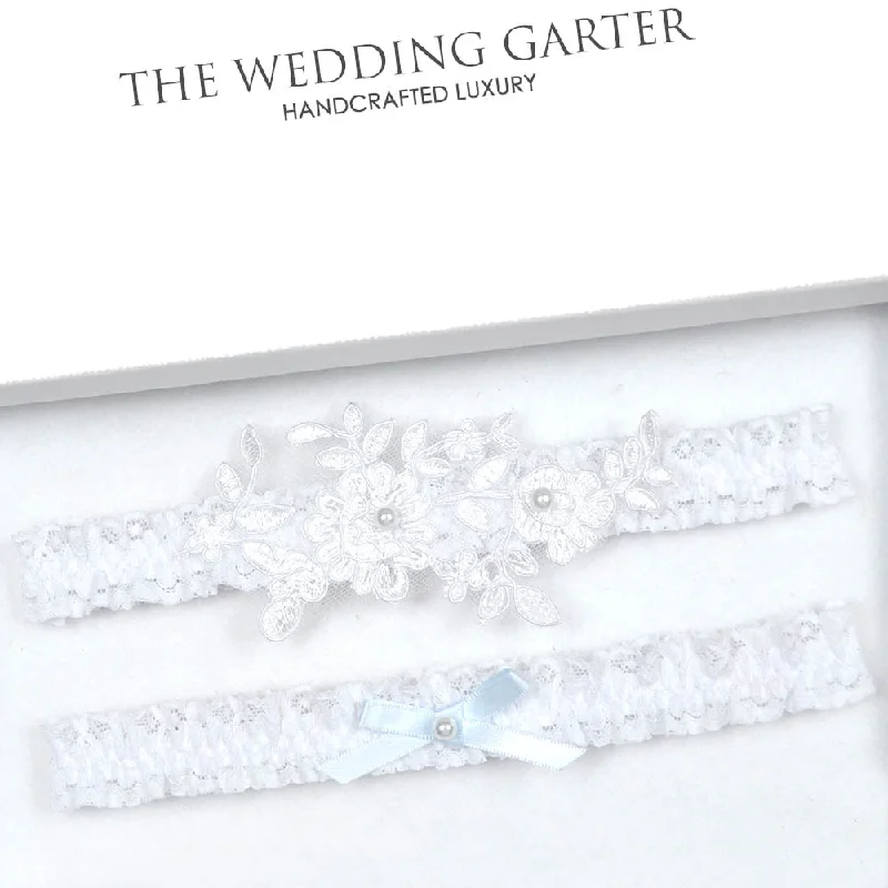 strapless women garters stylesWhite Lace Applique Bridal Garters Set