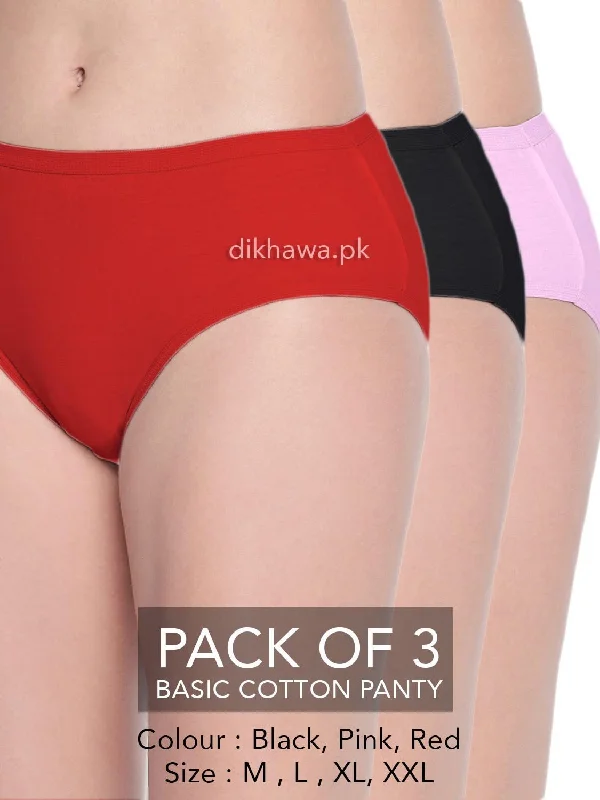 seamless thermal panties for women for warmthBasic Cotton Panty Pack of 3 - FL-519 - Black Pink & Red seamless thermal panties for women for warmthBasic Cotton Panty Pack of 3 - FL-519 - Black Pink & Red