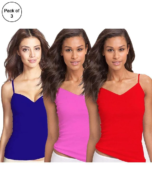lace trim women camisoles & tanks for lingeriePack of 3 Fancy Colourful Camisole for Girls - Mix Colours lace trim women camisoles & tanks for lingeriePack of 3 Fancy Colourful Camisole for Girls - Mix Colours