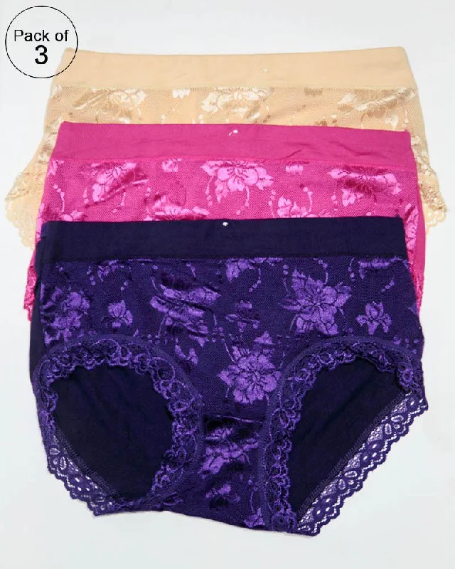 lace panties for women with a romantic touchPack of 3 Womens Underwear Hipster Elastic Panties – AF-116 – Mix Colors lace panties for women with a romantic touchPack of 3 Womens Underwear Hipster Elastic Panties – AF-116 – Mix Colors