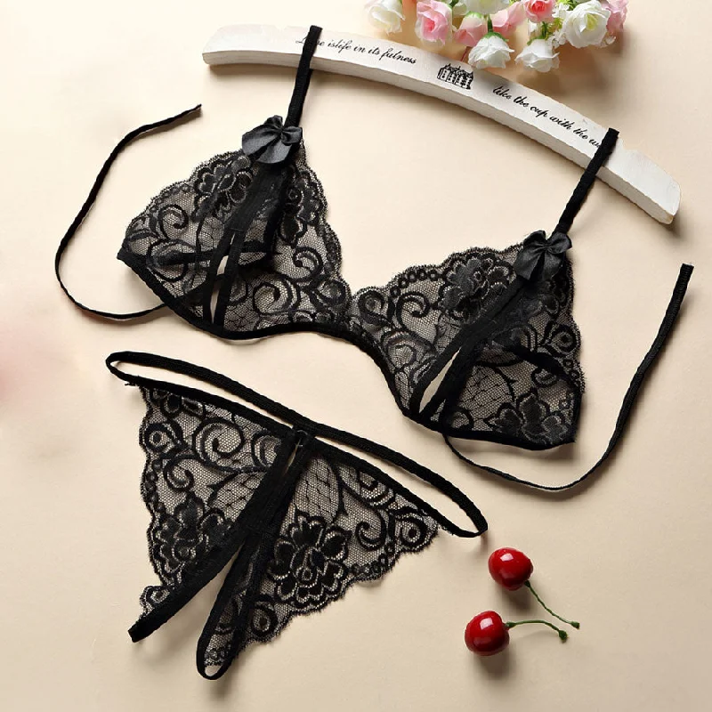backless bras for revealing outfitsSexy Lingerie Set Lace Strappy Push Up Bra Set