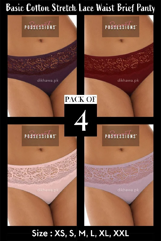 seamless boyshort panties for women for everyday wearSecret Possessions Panty - Basic Cotton Stretch Lace Waist Brief Panty Pack of 4