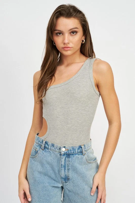 Cut - Out Bodysuits for a Trendy and Fashion - Forward StyleOFF SLEEVE BODYSUIT WITH SIDE CUT OUT Cut - Out Bodysuits for a Trendy and Fashion - Forward StyleOFF SLEEVE BODYSUIT WITH SIDE CUT OUT