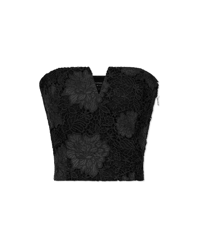 women camisoles & tanks for travel convenienceRumi Vegan Leather Guipure Bustier Top
