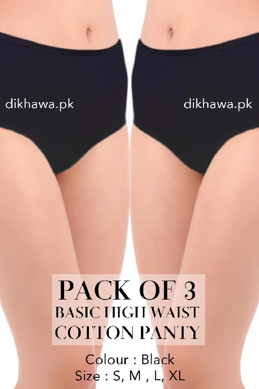 seamless shapewear panties for women with a flattering figureBasic High Waist Cotton Panty Pack of 3 - FL-512 - Black seamless shapewear panties for women with a flattering figureBasic High Waist Cotton Panty Pack of 3 - FL-512 - Black