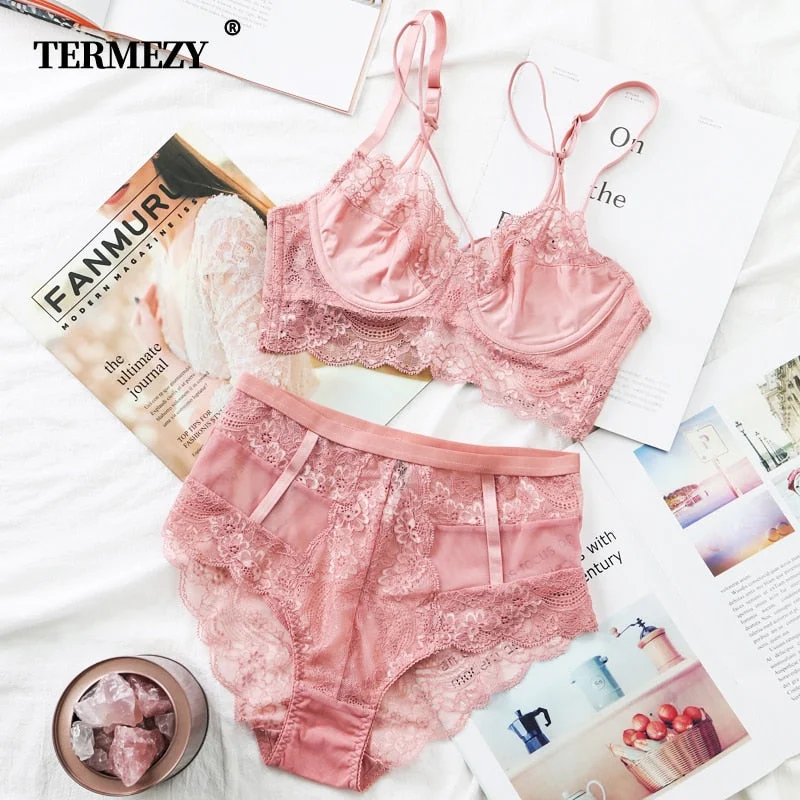 lace bras for a romantic lookTERMEZY Classic Bandage Pink Bra Set Lingerie Push Up Brassiere Lace Underwear Set Sexy High-Waist Panties For Women underwear lace bras for a romantic lookTERMEZY Classic Bandage Pink Bra Set Lingerie Push Up Brassiere Lace Underwear Set Sexy High-Waist Panties For Women underwear