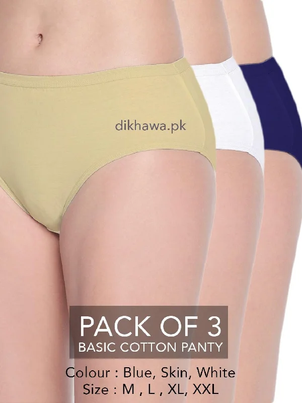 wireless panties for women with no discomfortBasic Cotton Panty Pack of 3 - FL-519 - Blue Skin & White wireless panties for women with no discomfortBasic Cotton Panty Pack of 3 - FL-519 - Blue Skin & White