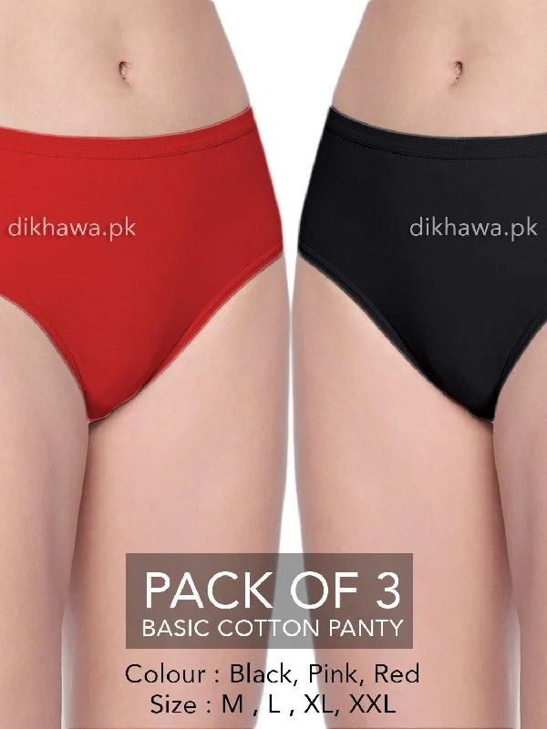 lace bikini panties for women with a glamorous lookBasic Cotton Panty Pack of 3 - FL-519 - Black Pink & Red lace bikini panties for women with a glamorous lookBasic Cotton Panty Pack of 3 - FL-519 - Black Pink & Red