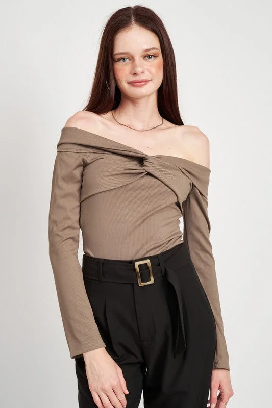 Button - Front Bodysuits with a Classic and Timeless AppealTWISTED OFF SHOULDER BODYSUIT Button - Front Bodysuits with a Classic and Timeless AppealTWISTED OFF SHOULDER BODYSUIT