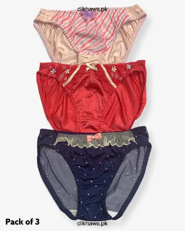seamless quick - drying panties for women for beach tripsPack of 3 Imported Stocklot Branded Net Panty With Silk Mid Waist Hipster Panty With Lace Panty seamless quick - drying panties for women for beach tripsPack of 3 Imported Stocklot Branded Net Panty With Silk Mid Waist Hipster Panty With Lace Panty