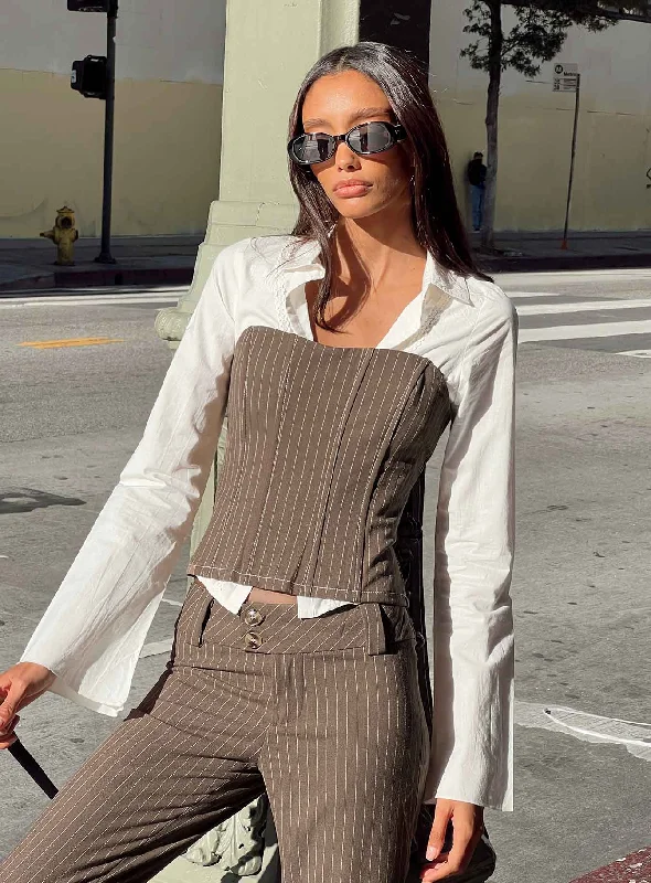 side - slit women tube top for a more stylish and breathable designKyana Corset Pinstripe Brown side - slit women tube top for a more stylish and breathable designKyana Corset Pinstripe Brown