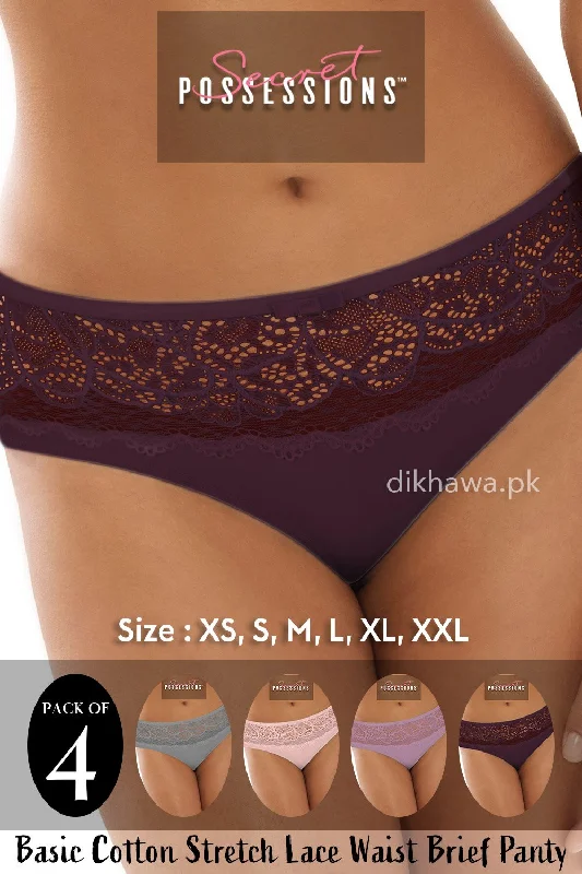 silk panties for women with a luxurious and smooth feelSecret Possessions Panty - Basic Cotton Stretch Lace Waist Brief Panty Pack of 4 silk panties for women with a luxurious and smooth feelSecret Possessions Panty - Basic Cotton Stretch Lace Waist Brief Panty Pack of 4