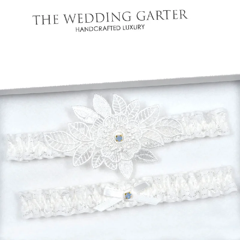 detachable women garters from lingerieFloral Applique Garter Set With Blue Opal Charms detachable women garters from lingerieFloral Applique Garter Set With Blue Opal Charms