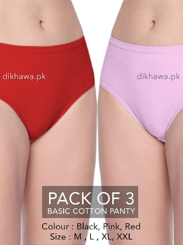 boyshort panties for women with full coverageBasic Cotton Panty Pack of 3 - FL-519 - Black Pink & Red boyshort panties for women with full coverageBasic Cotton Panty Pack of 3 - FL-519 - Black Pink & Red
