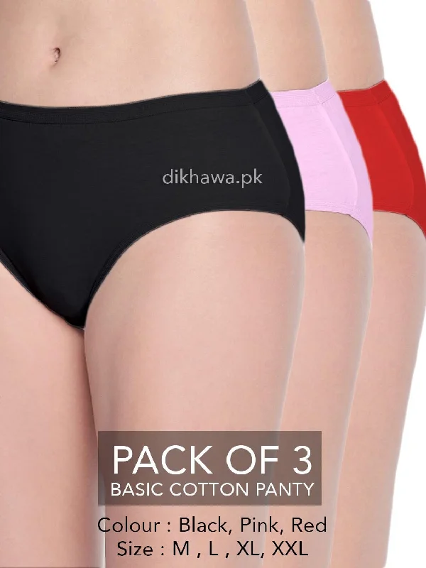 seamless anti - chafing panties for women for all - day comfortBasic Cotton Panty Pack of 3 - FL-519 - Black Pink & Red seamless anti - chafing panties for women for all - day comfortBasic Cotton Panty Pack of 3 - FL-519 - Black Pink & Red