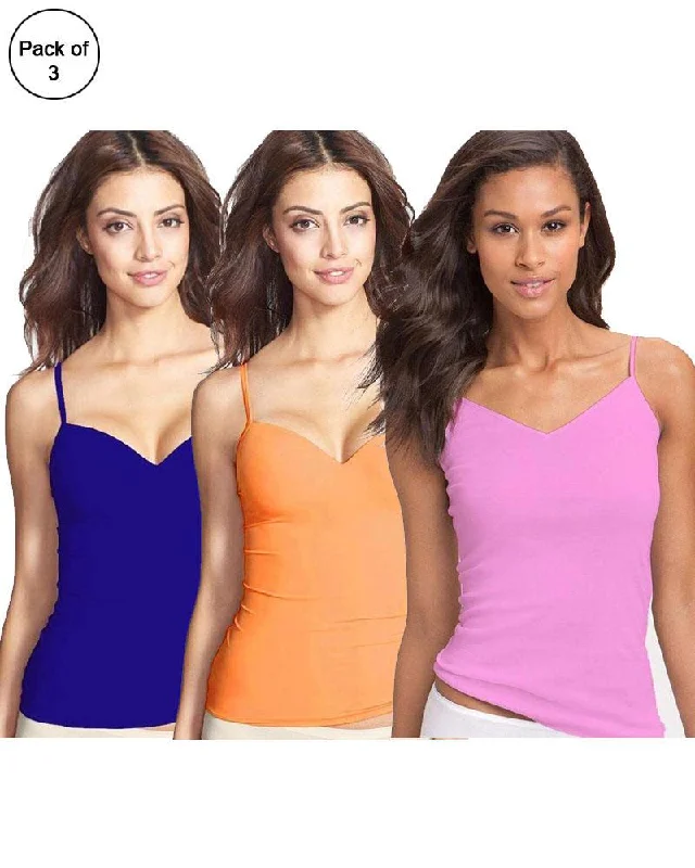 v - neck women camisoles & tanks for a sexy touchPack of 3 Fancy Colourful Camisole for Girls - Mix Colours v - neck women camisoles & tanks for a sexy touchPack of 3 Fancy Colourful Camisole for Girls - Mix Colours