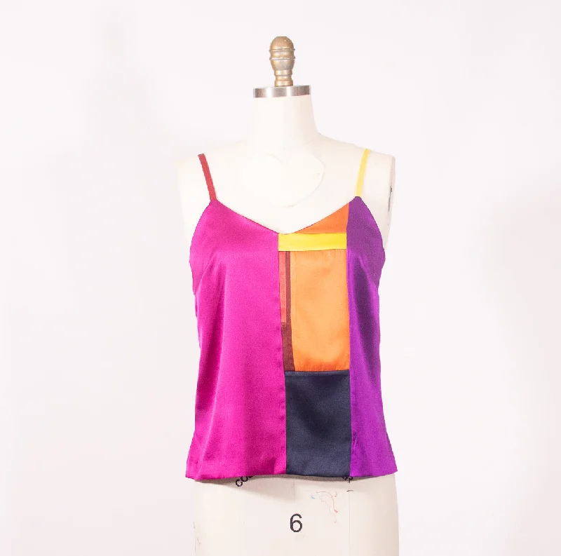 ruffled women camisoles & tanks for a romantic feelPatchwork Stretch Silk Camisole Reds and Pinks ruffled women camisoles & tanks for a romantic feelPatchwork Stretch Silk Camisole Reds and Pinks