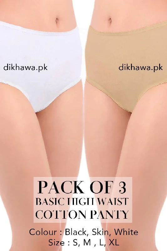 boyshort panties for women with full coverageBasic High Waist Cotton Panty Pack of 3 - FL-512 - Black Skin & White boyshort panties for women with full coverageBasic High Waist Cotton Panty Pack of 3 - FL-512 - Black Skin & White