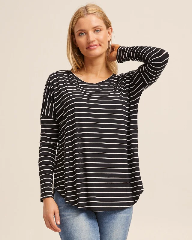 sleep bras for all night comfortBamboo Long Sleeve Nursing Tee - Black Stripe
