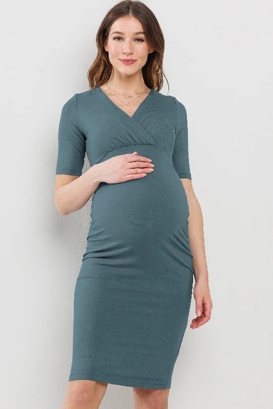 moisture wicking convertible brasBasic V-Neck Short Sleeve Midi Maternity Dress