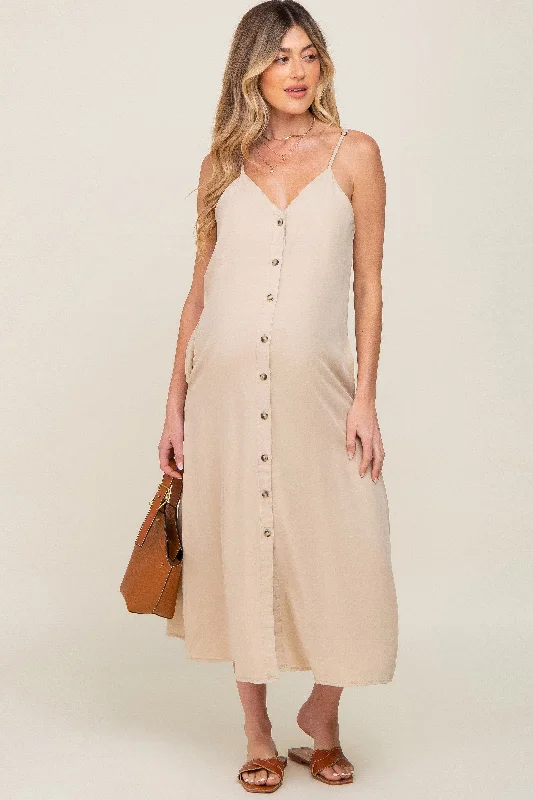 bralette sports bras for light exerciseBeige Button Down Maternity Midi Tank Dress