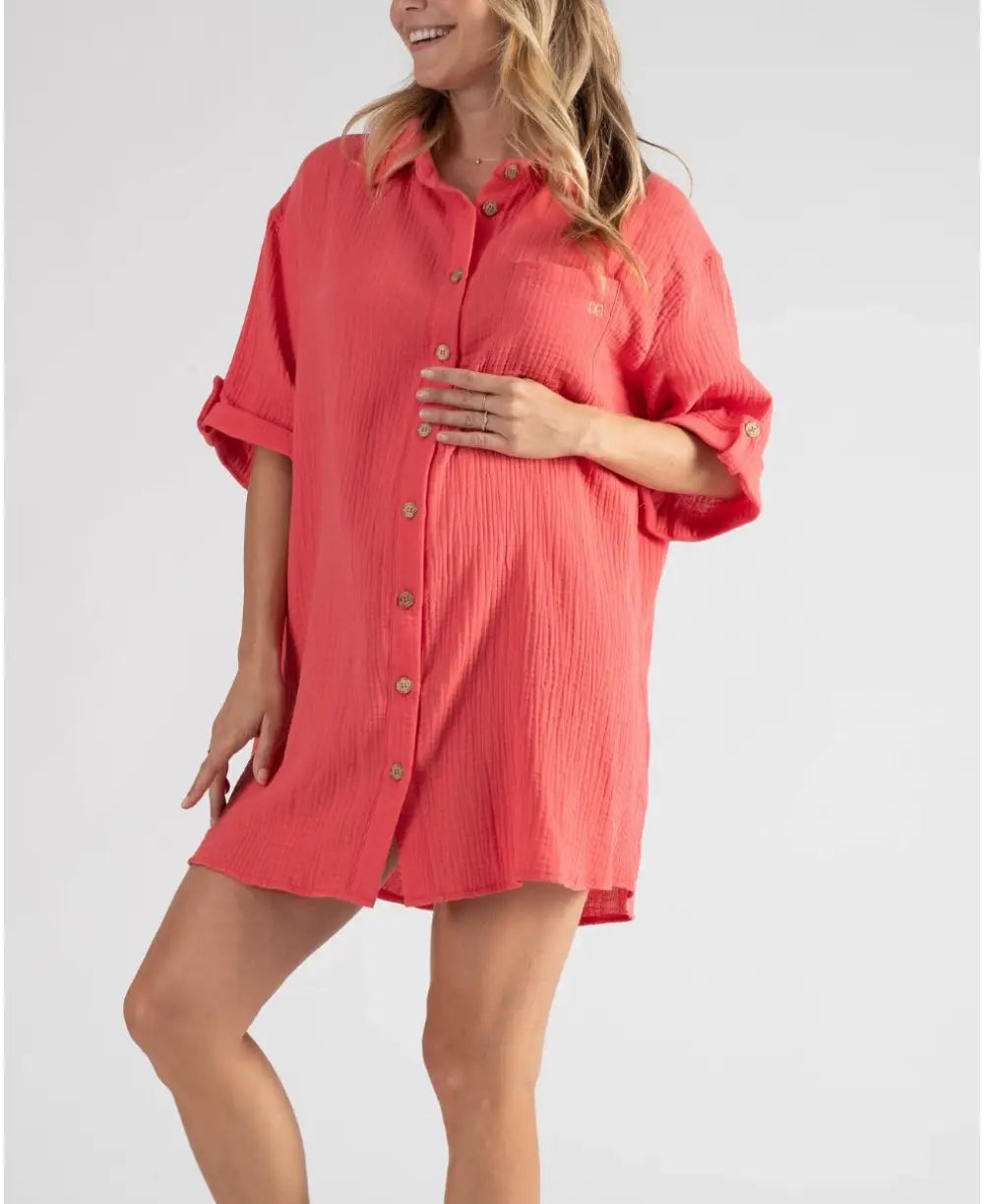 wireless bras for a natural feelBertille coral maternity and nursing beach dress