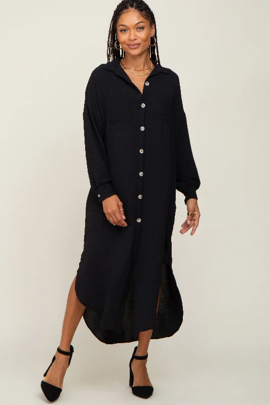underwire sports bras for extra stabilityBlack Button Down Front Pocket Midi Dress