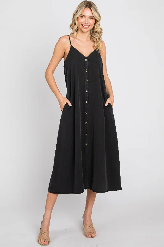 sports bras for high impact workoutsBlack Button Down Midi Tank Dress