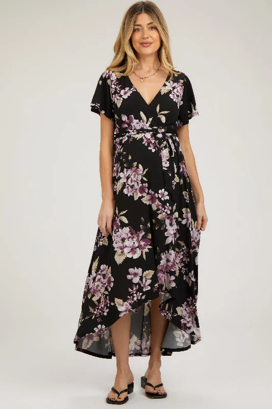 strapless bras for backless dressesBlack Floral Print Wrap Front V-Neck Hi-Low Maternity Midi Dress strapless bras for backless dressesBlack Floral Print Wrap Front V-Neck Hi-Low Maternity Midi Dress
