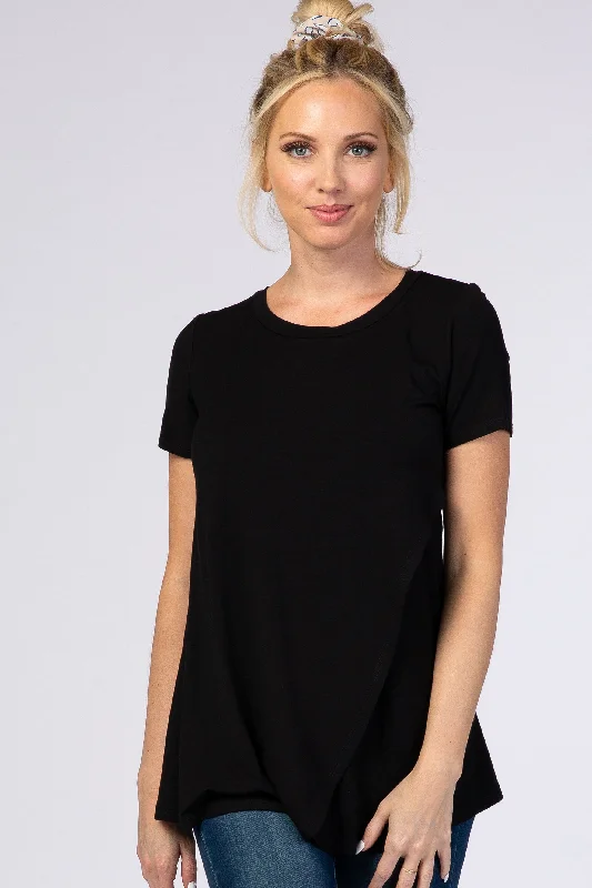 padded bras for added volumeBlack Layered Wrap Front Nursing Top