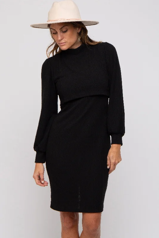 plus size nursing bras for breastfeeding momsBlack Rib Knit Mock Neck Mock Neck Nursing Dress plus size nursing bras for breastfeeding momsBlack Rib Knit Mock Neck Mock Neck Nursing Dress