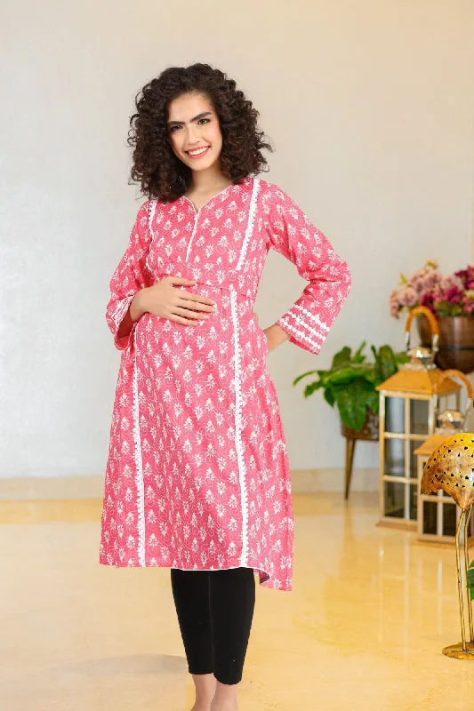 padded bras for added volumeBlossom Pink Maternity & Nursing Kurta (100% Cotton)