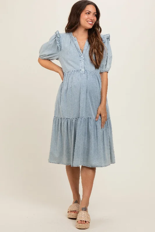 wireless bras for a natural feelBlue Denim Button Front Short Sleeve Tiered Maternity Midi Dress wireless bras for a natural feelBlue Denim Button Front Short Sleeve Tiered Maternity Midi Dress