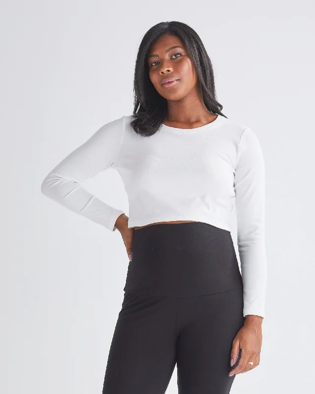 seamless wireless bras for everyday comfortCelia Maternity Long Sleeve Cotton Crop Tee - White