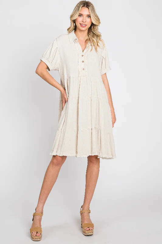 moisture wicking convertible brasCream Tiered Collared Linen Dress