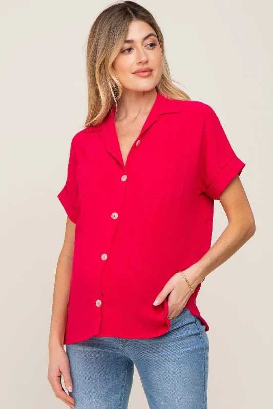 bralette with underwire for added supportFuchsia Collared Button-Down Short Sleeve Maternity Blouse bralette with underwire for added supportFuchsia Collared Button-Down Short Sleeve Maternity Blouse