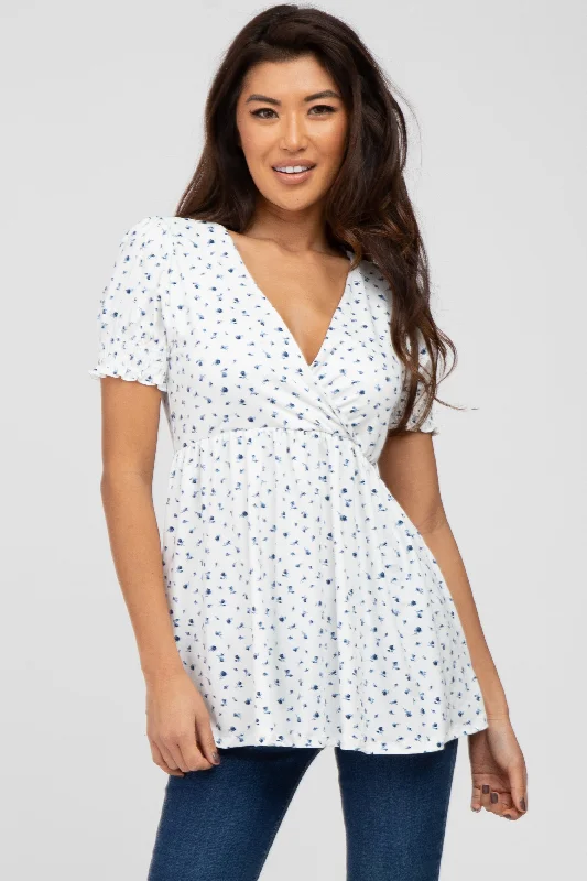 padded wireless bras for light supportIvory Ditsy Floral Smocked Sleeve Wrap Top