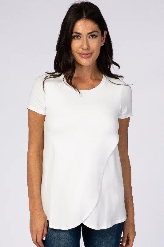 t - shirt bras for a smooth look under clothesIvory Layered Wrap Front Nursing Top