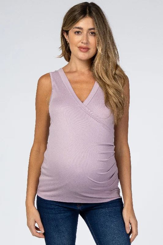 sleep bras for all night comfortLavender Crossover Ruched Maternity Nursing Tank