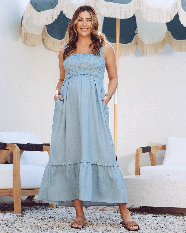 plunge push up bras for a bold lookMargot Maternity Shirred Dress in Light Blue