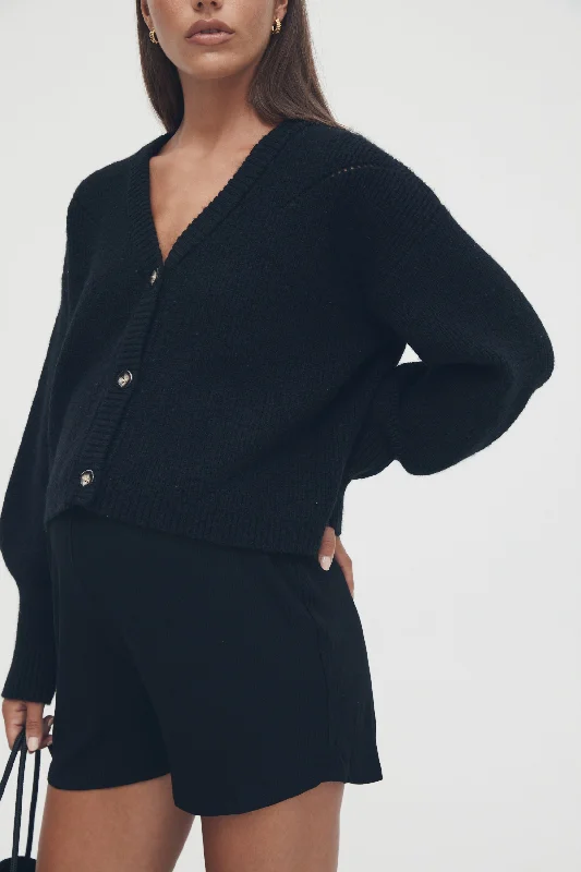 moisture wicking sports bras for sweaty workoutsButton Crop Cardi (Black)