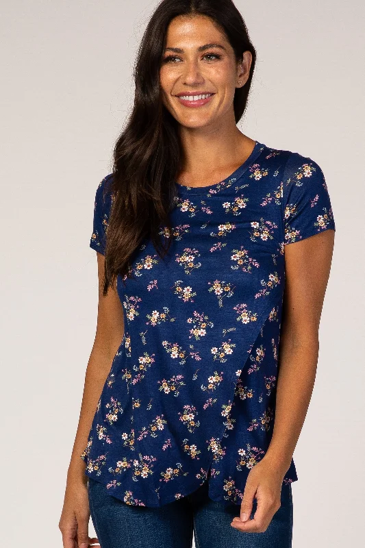 full cup bras for complete coverageNavy Floral Layered Wrap Front Nursing Top
