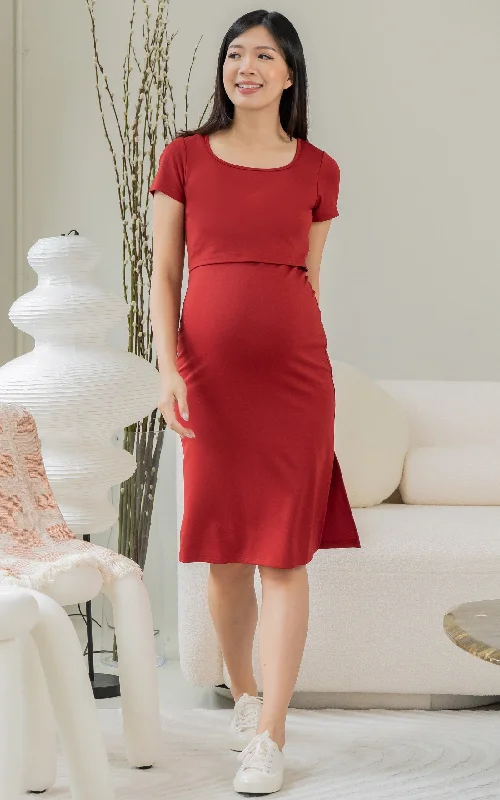 padded wireless bras for light supportNayla Ribbed Nursing Dress in Dark Red